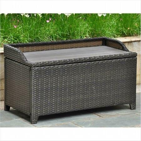 INTERNATIONAL CARAVAN Bardelona Resin Wicker- Aluminum Storage Bench With Edge Lip - Black 4221-BKA